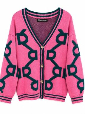 PrettyGarden Pink Geometric Cardigan Sweater Medium Oversized Preppy